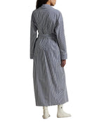 white and blue striped robe