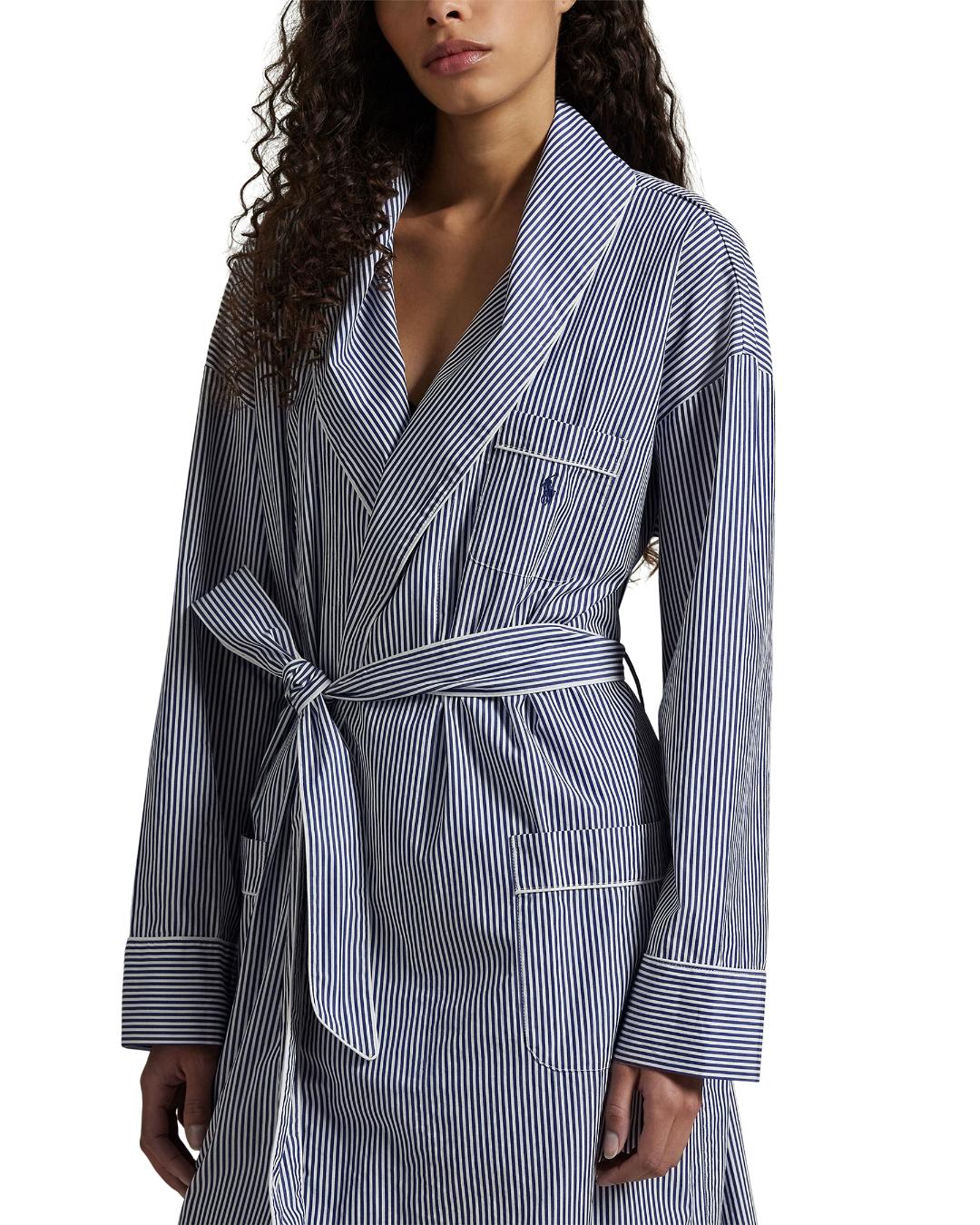 white and blue striped robe