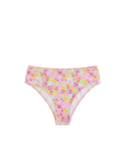 bikini bottoms in pink, orange, yellow and green floral print