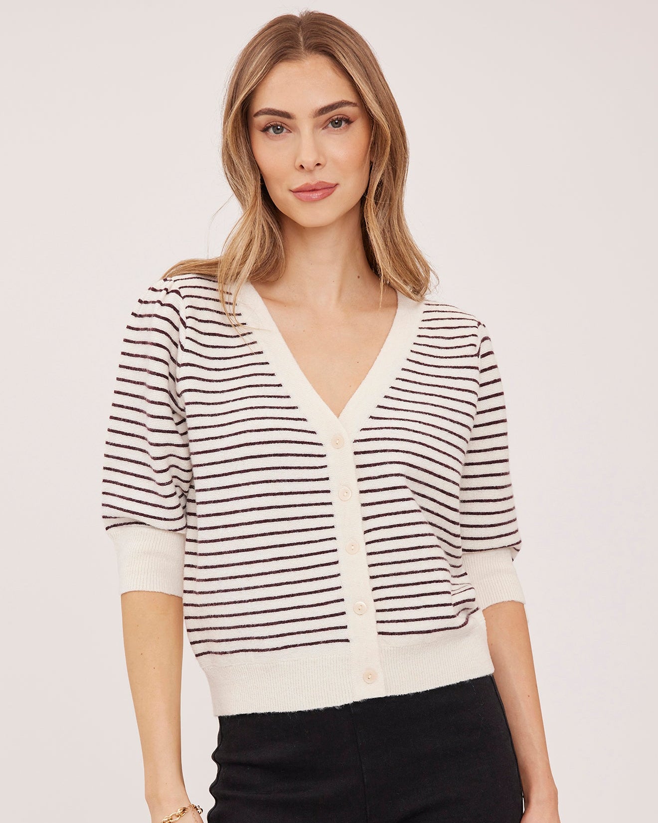 striped button up short sleeve sweater