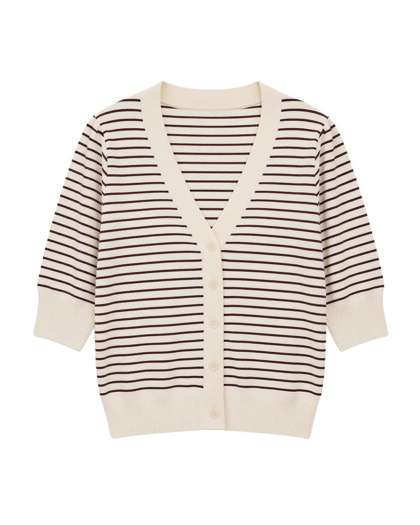 striped button up short sleeve sweater