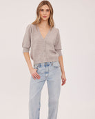 short sleeve cardigan in light brown
