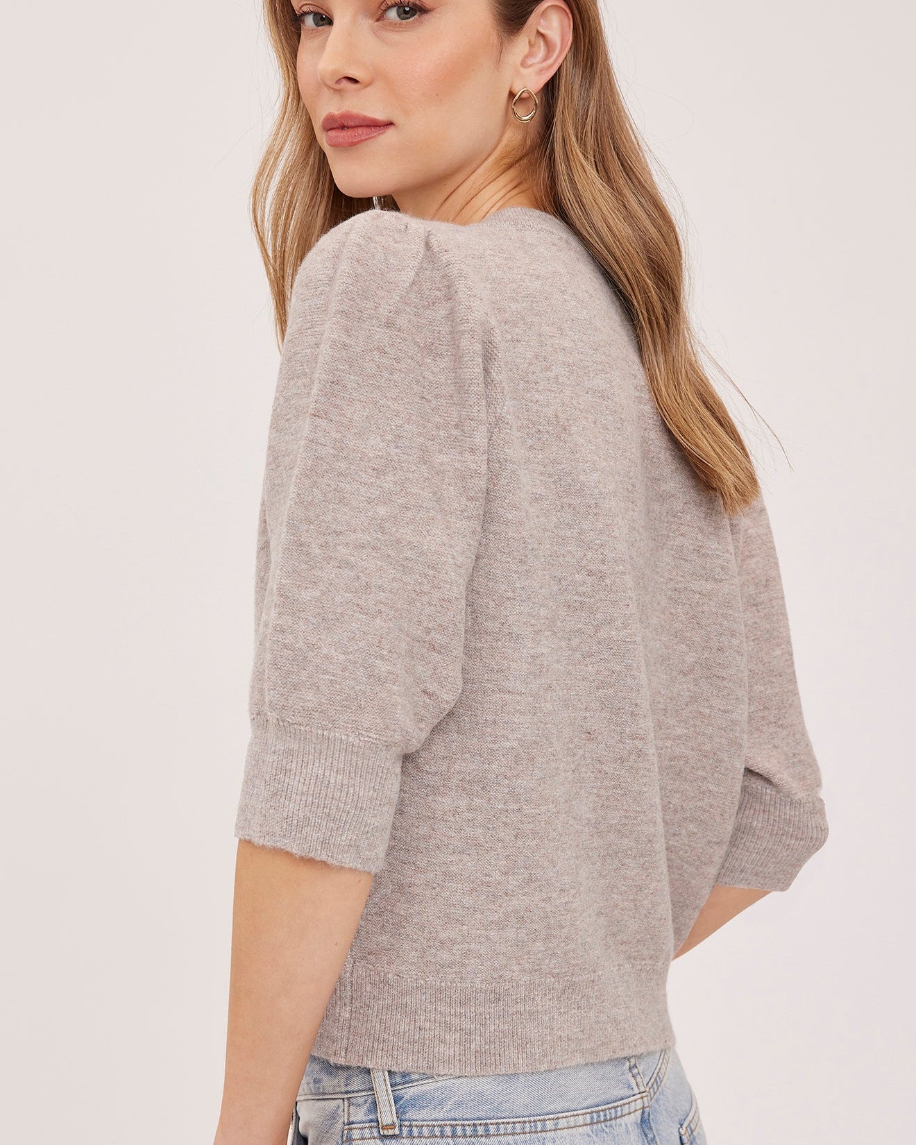 short sleeve cardigan in light brown