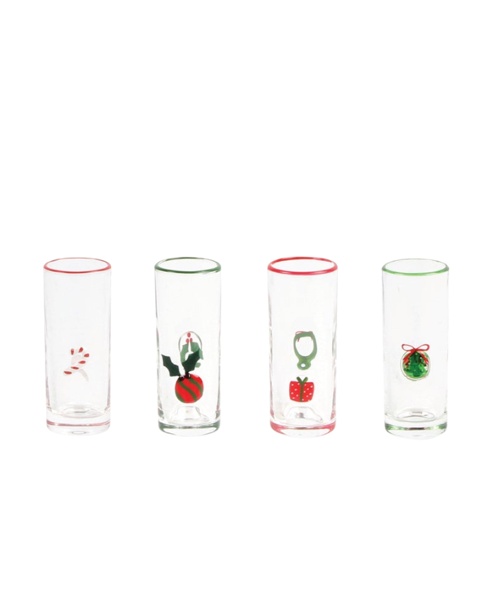 holiday set of four shot glasses