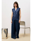 blue sleeveless cardigan with sequins