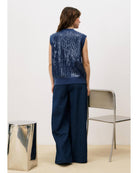 blue sleeveless cardigan with sequins