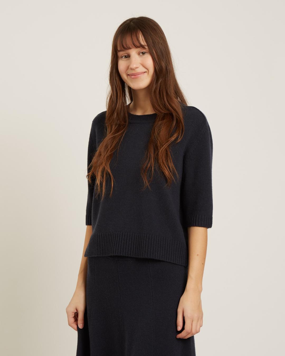 black wool sweater with short sleeves