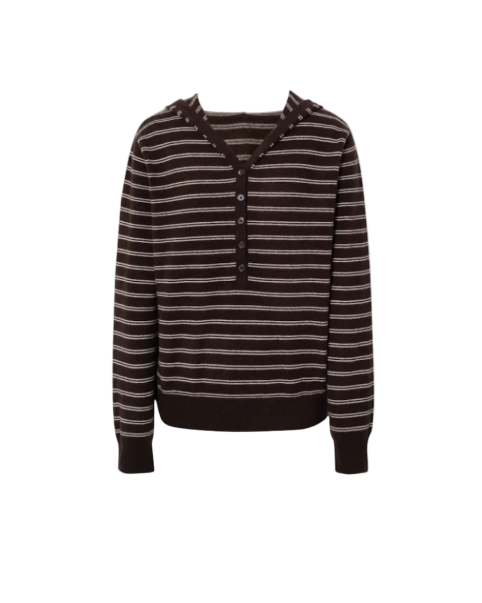 hooded long sleeve top in brown stripes