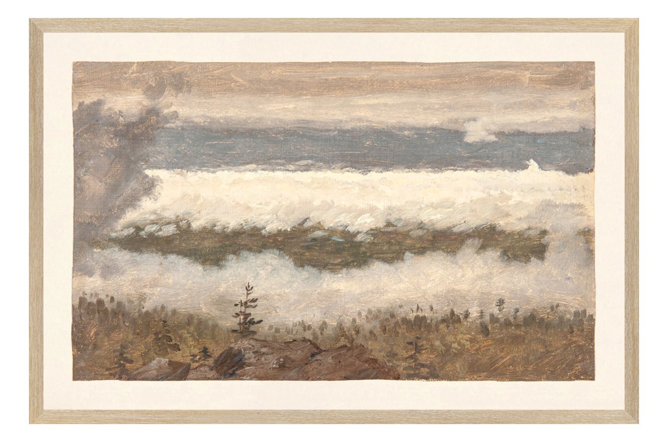 framed art that is of clouds and greenery