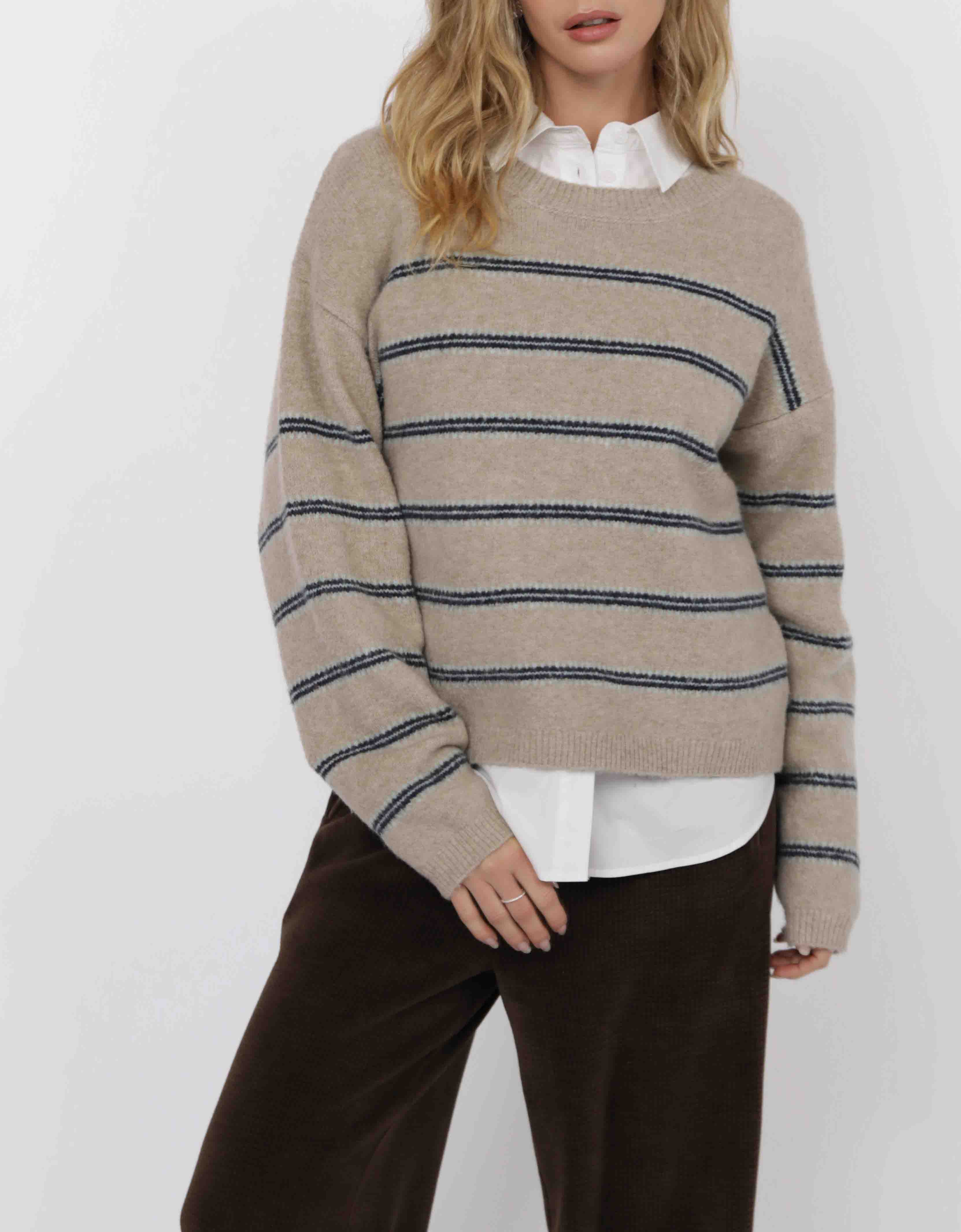 beige sweater with stripes 