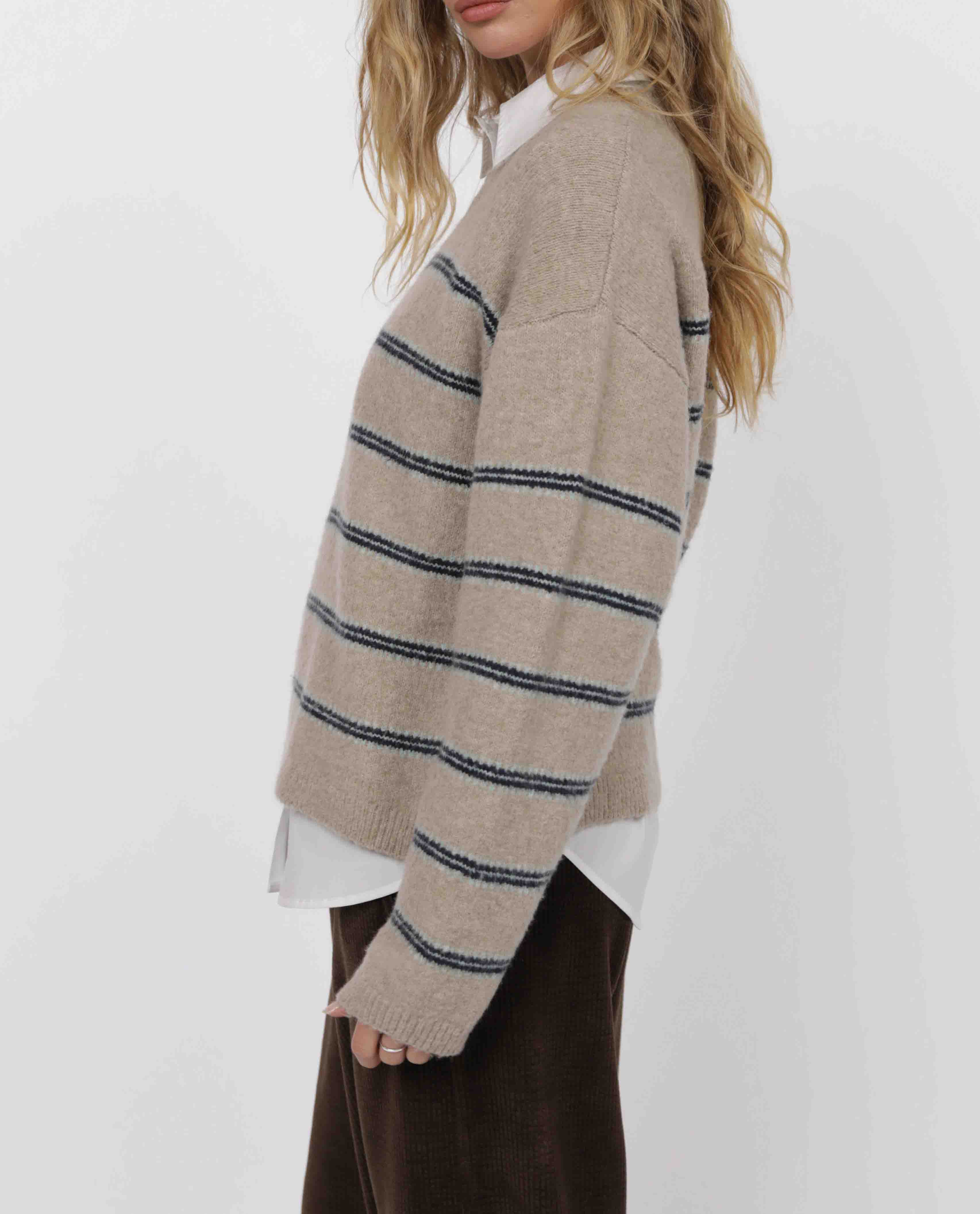 beige sweater with stripes 