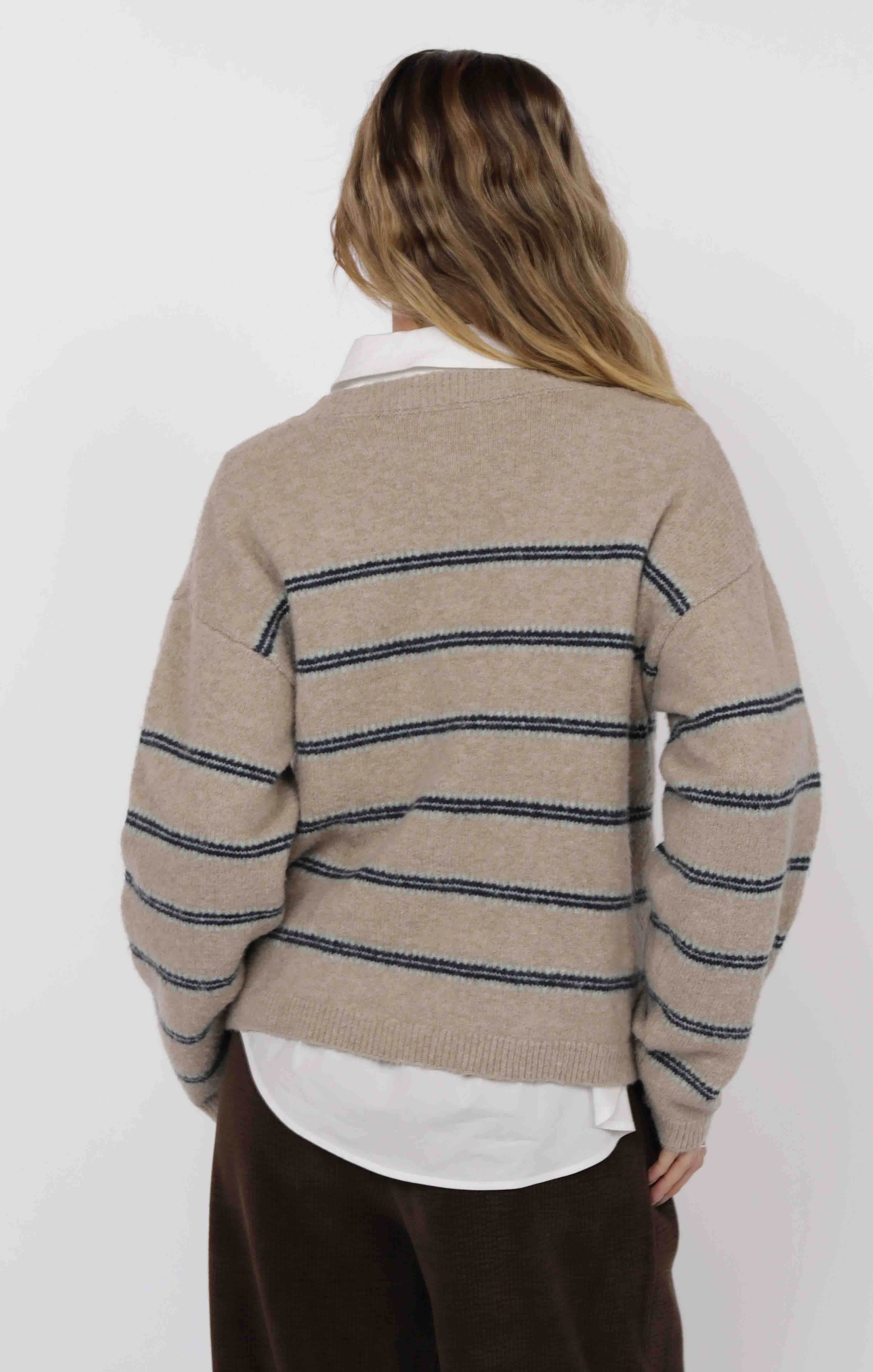 beige sweater with stripes 