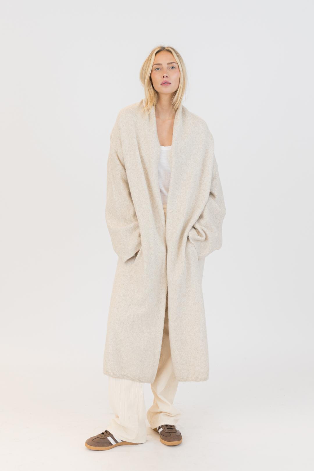 beige oversized knit cover coat