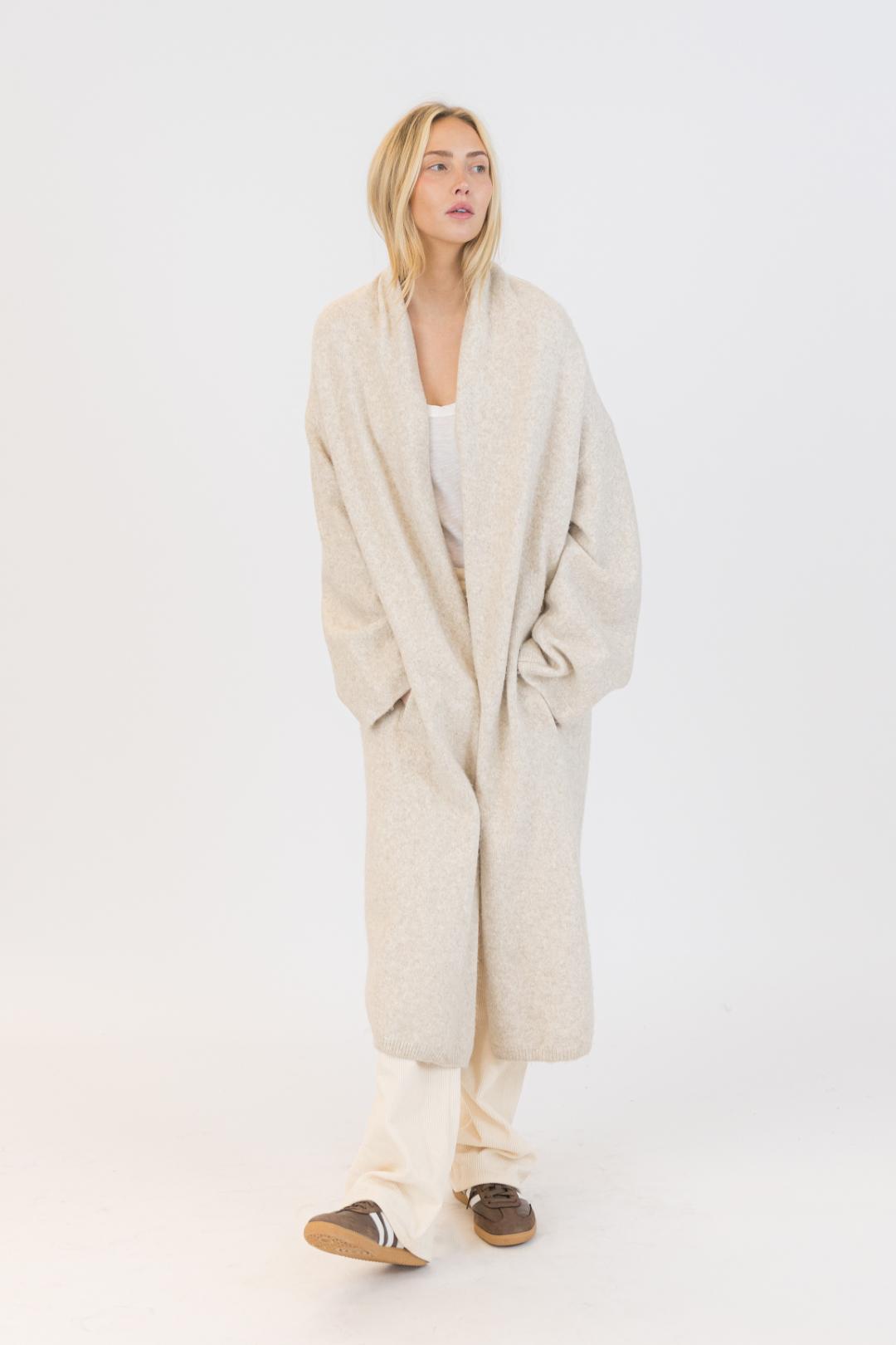 beige oversized knit cover coat