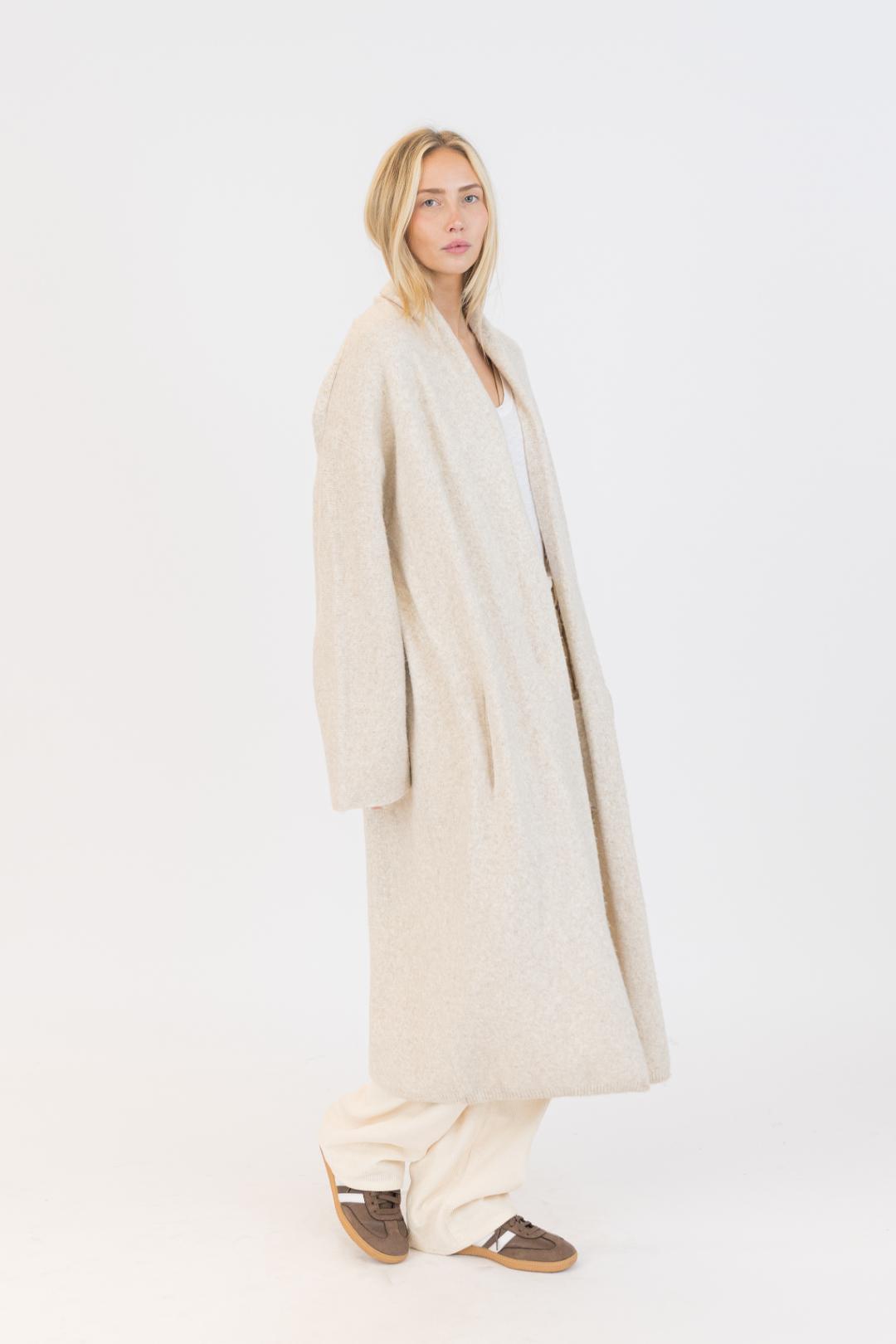 beige oversized knit cover coat