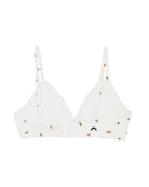 white triangle bra with a floral print