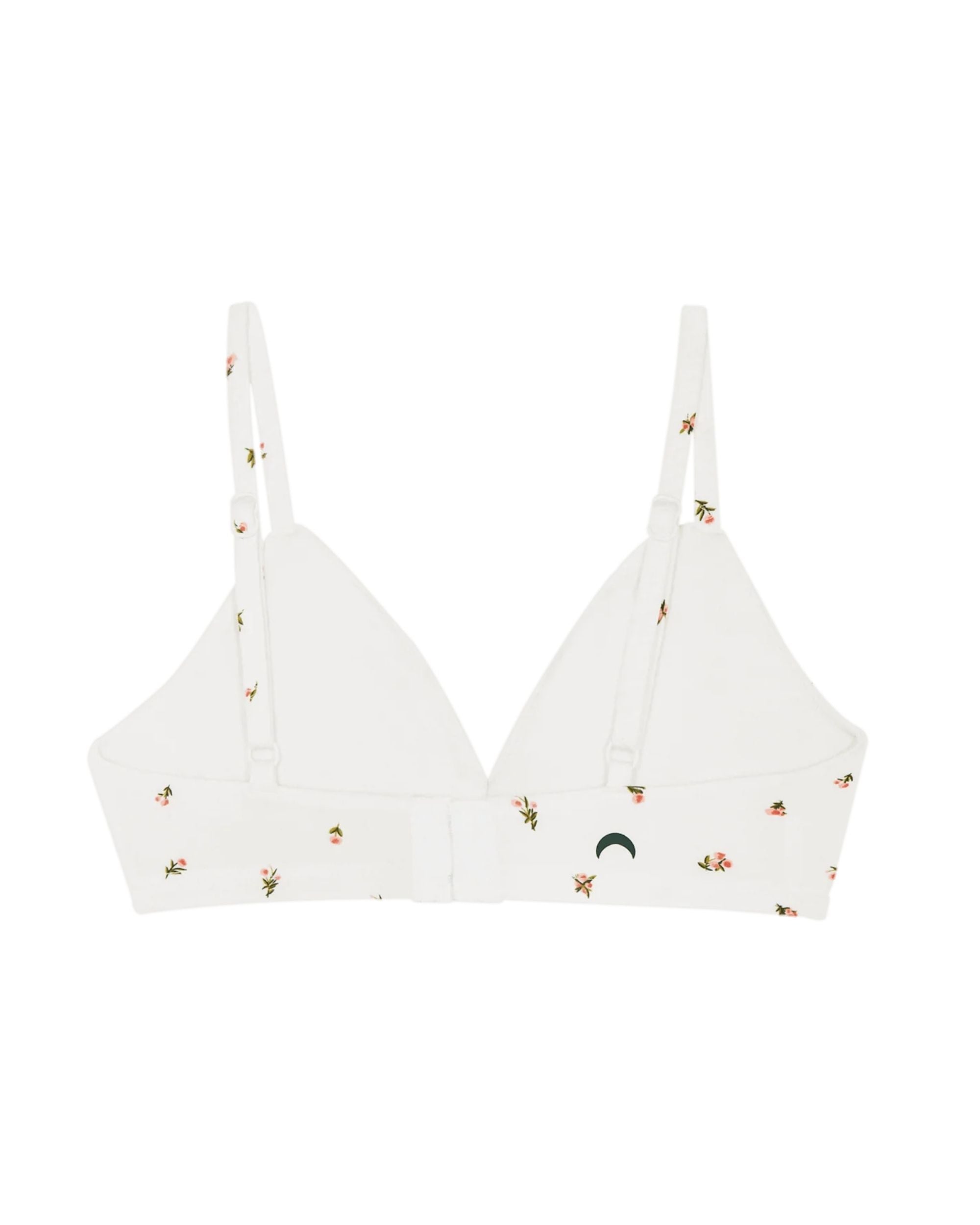 white triangle bra with a floral print