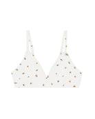 white triangle bra with a floral print