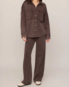 brown lounge drawstring pant with wide leg