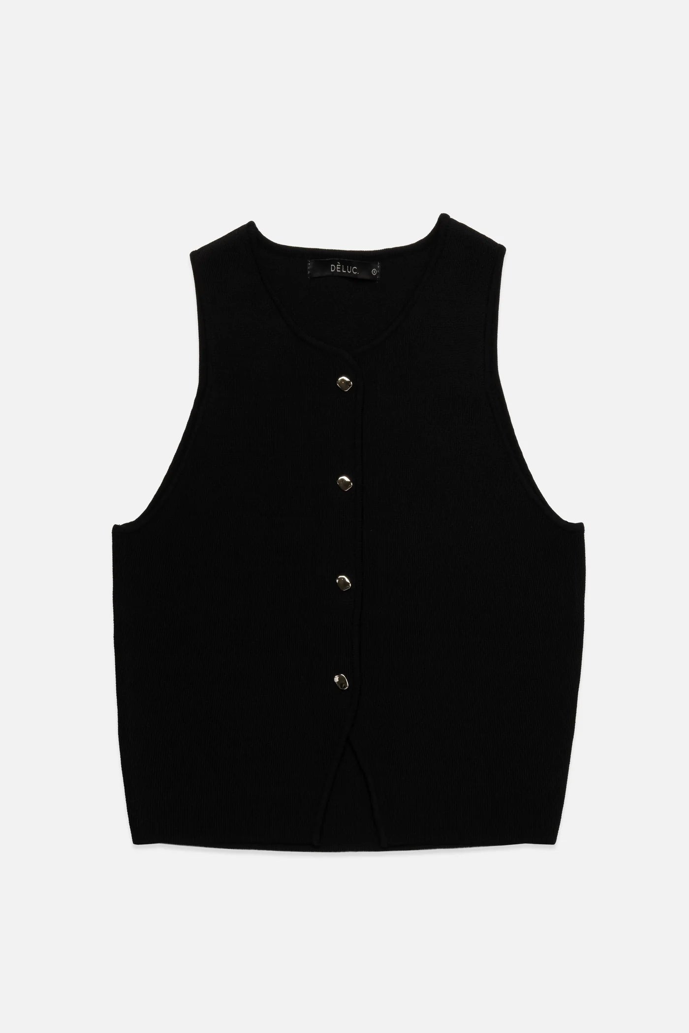 knit tank vest in black with silver buttons
