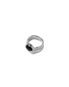 silver ring with black onyx gem in the middle