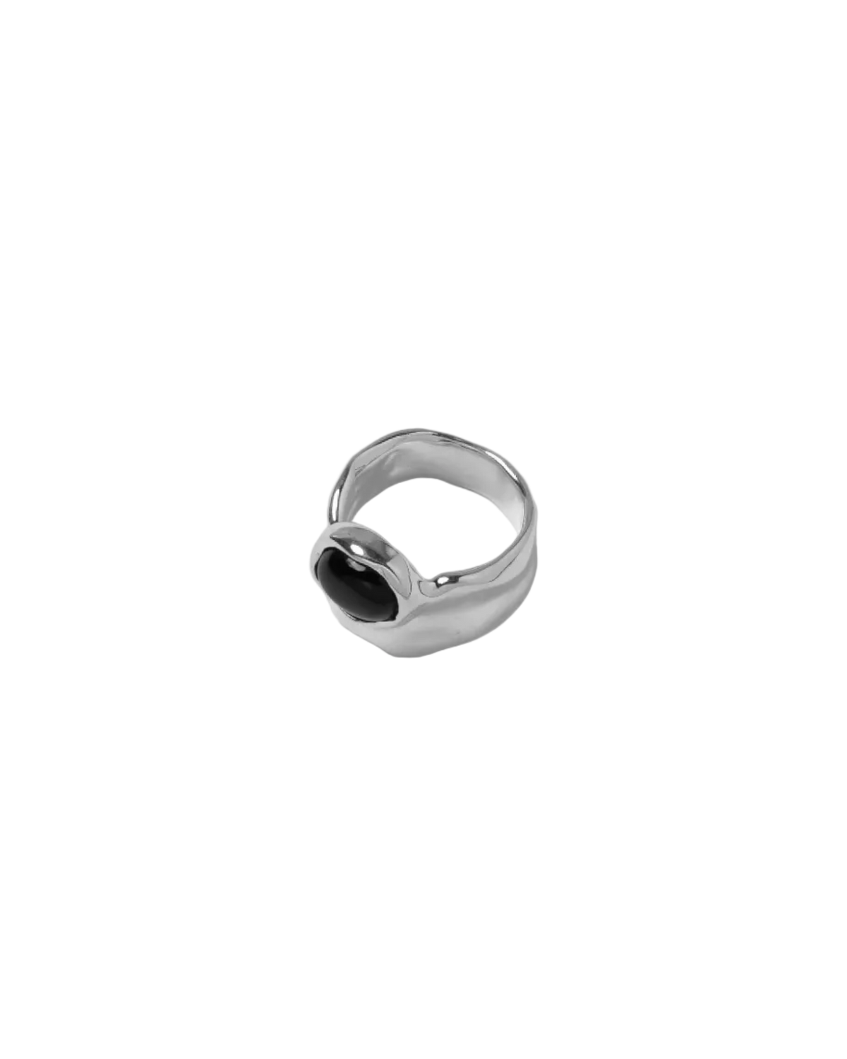 silver ring with black onyx gem in the middle