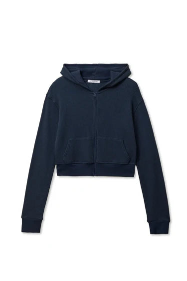 waffle knit zip hoodie in navy