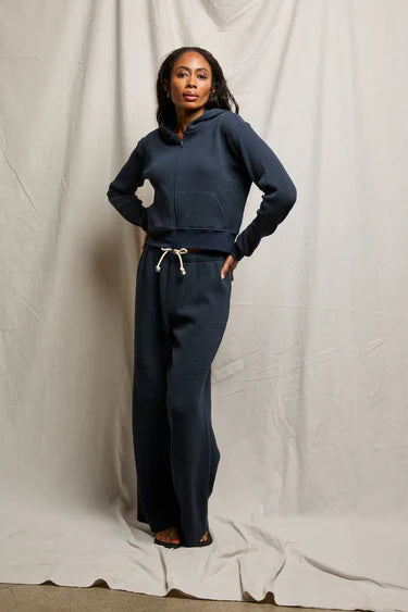 waffle knit zip hoodie in navy