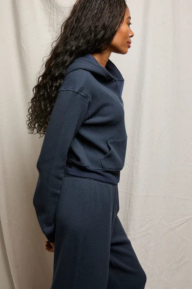 waffle knit zip hoodie in navy