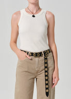 cream rib racer back tank