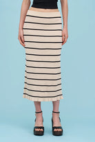 midi skirt with cream and black stripes