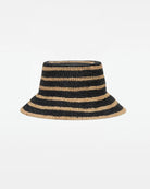 straw bucket hat in black and tan