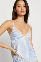 cami and pant sleep set in blue and white stripe