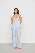 cami and pant sleep set in blue and white stripe