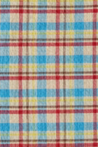 checkered strapless top in blue, cream and red