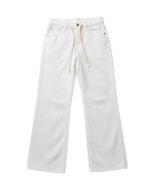 wide leg mid rise white denim pant with drawstring