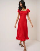 red midi dress