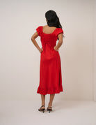 red midi dress