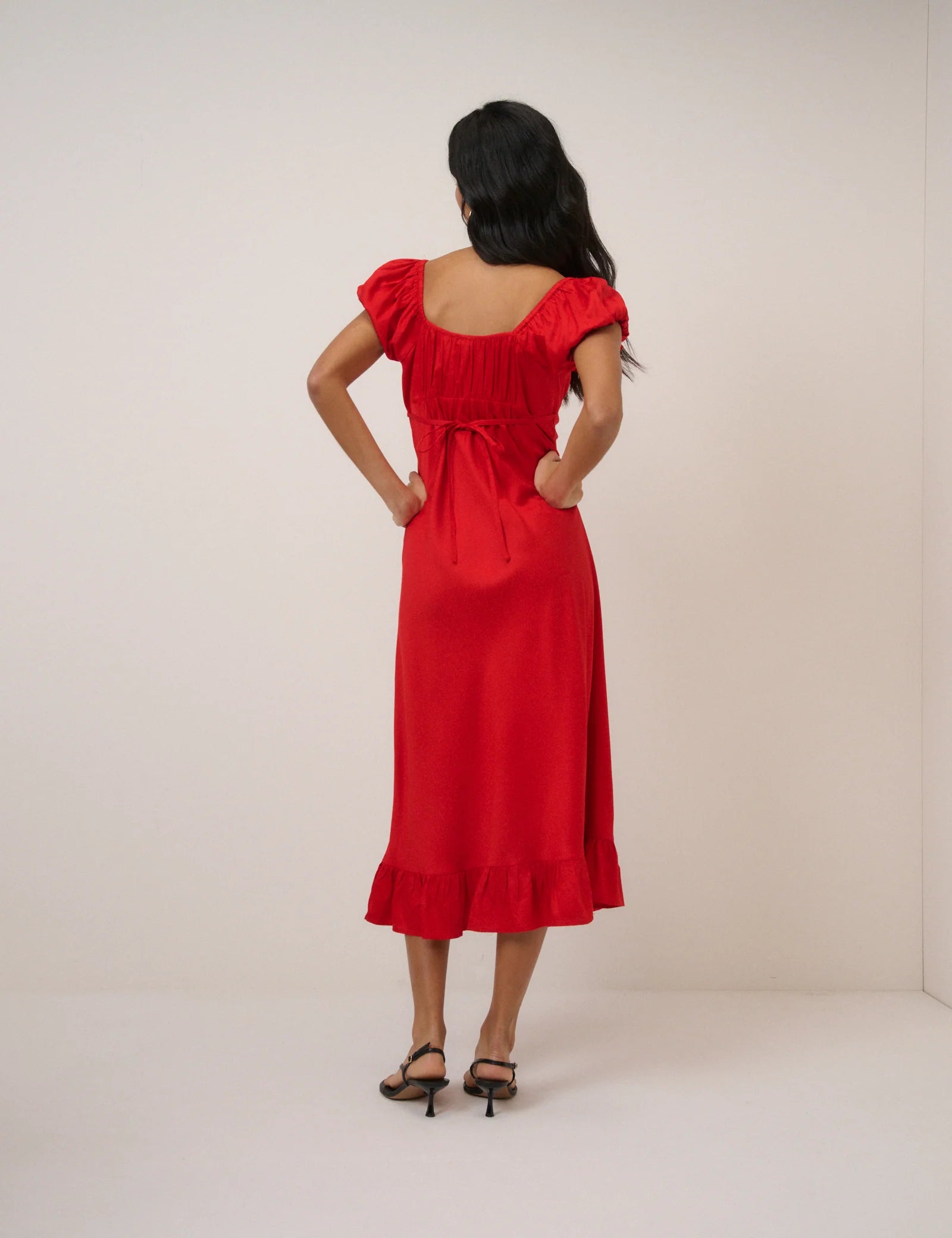 red midi dress