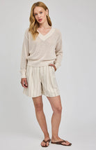 open knit v-neck sweater in beige