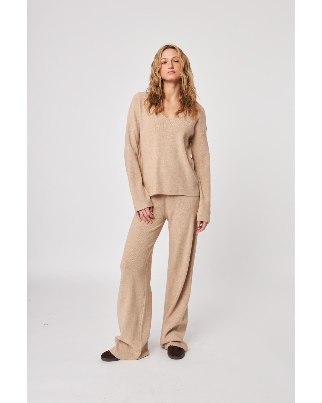 beige knit sweater with v-neck