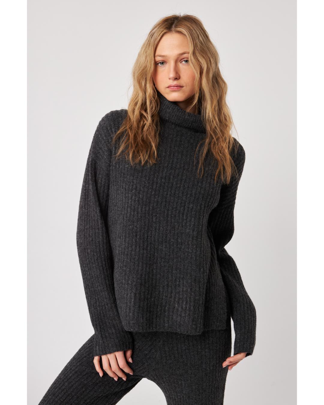 dark grey turtleneck sweater