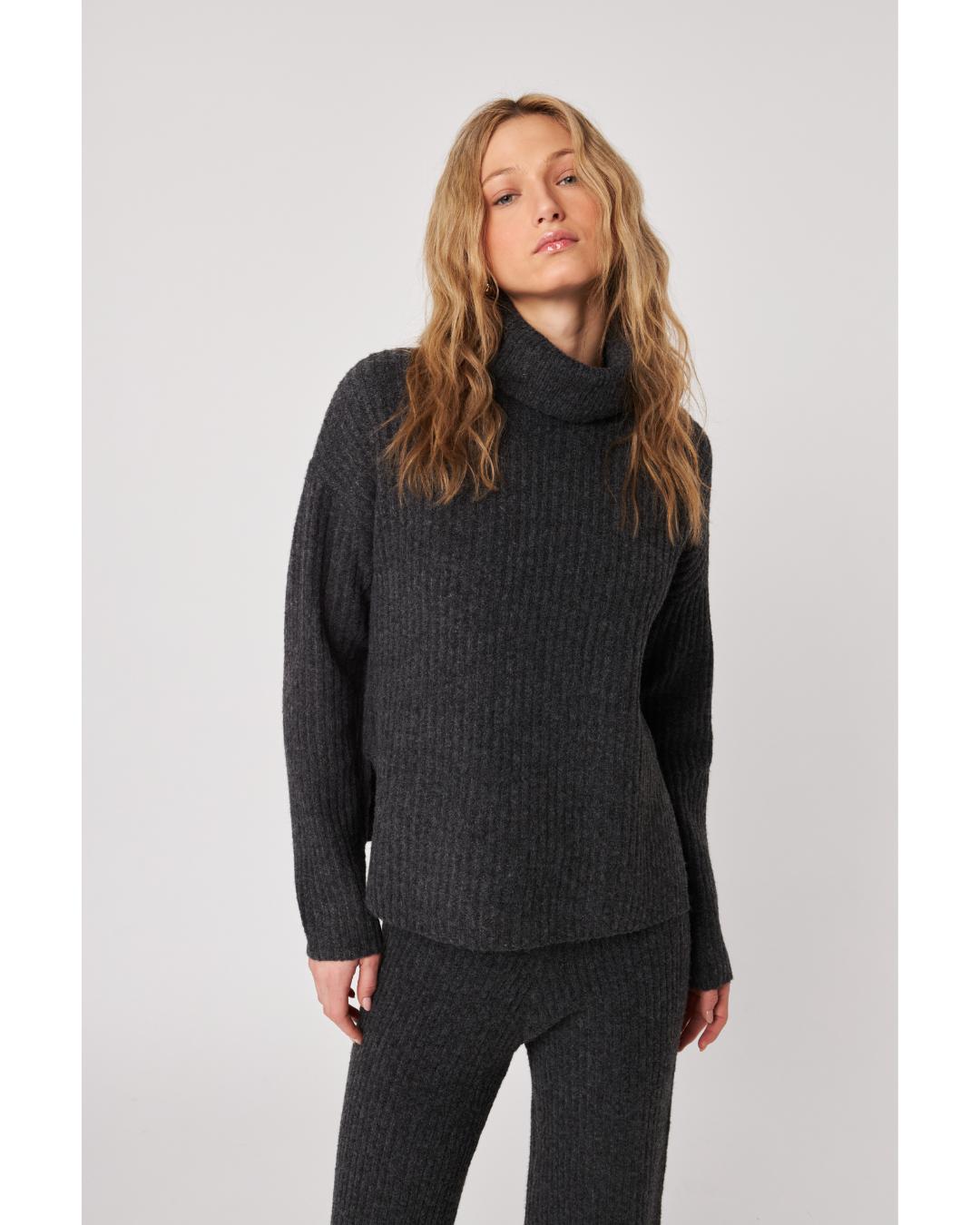 dark grey turtleneck sweater