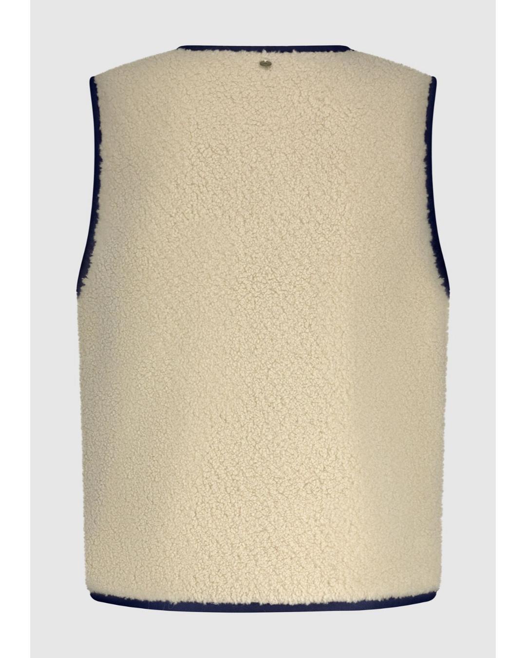 teddy vest in cream with black stitching 