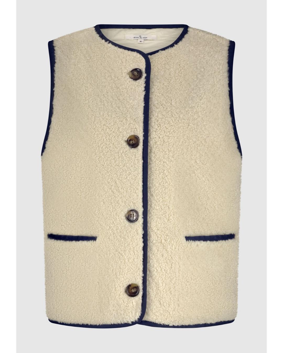 teddy vest in cream with black stitching 