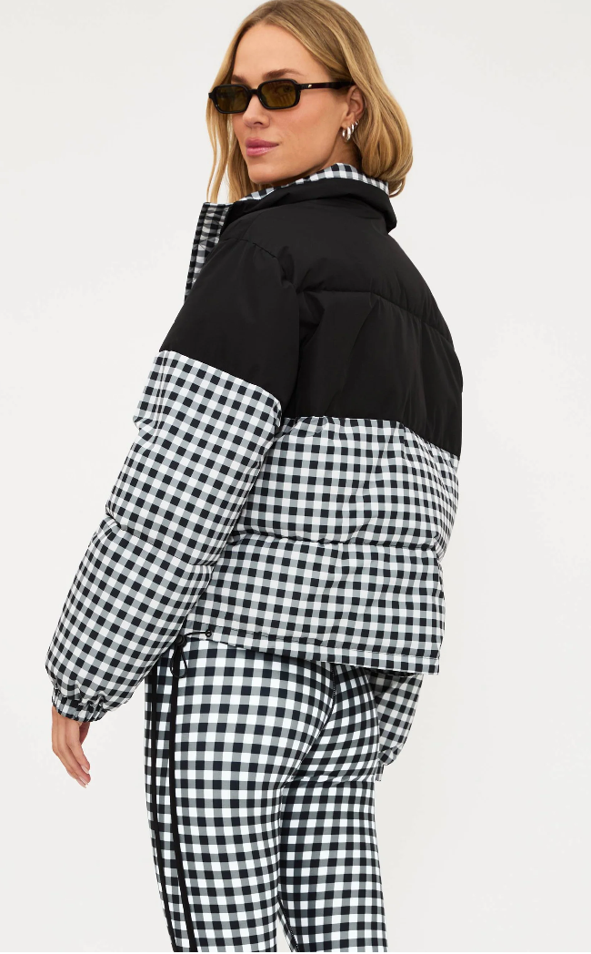 puffer jacket in black gingham