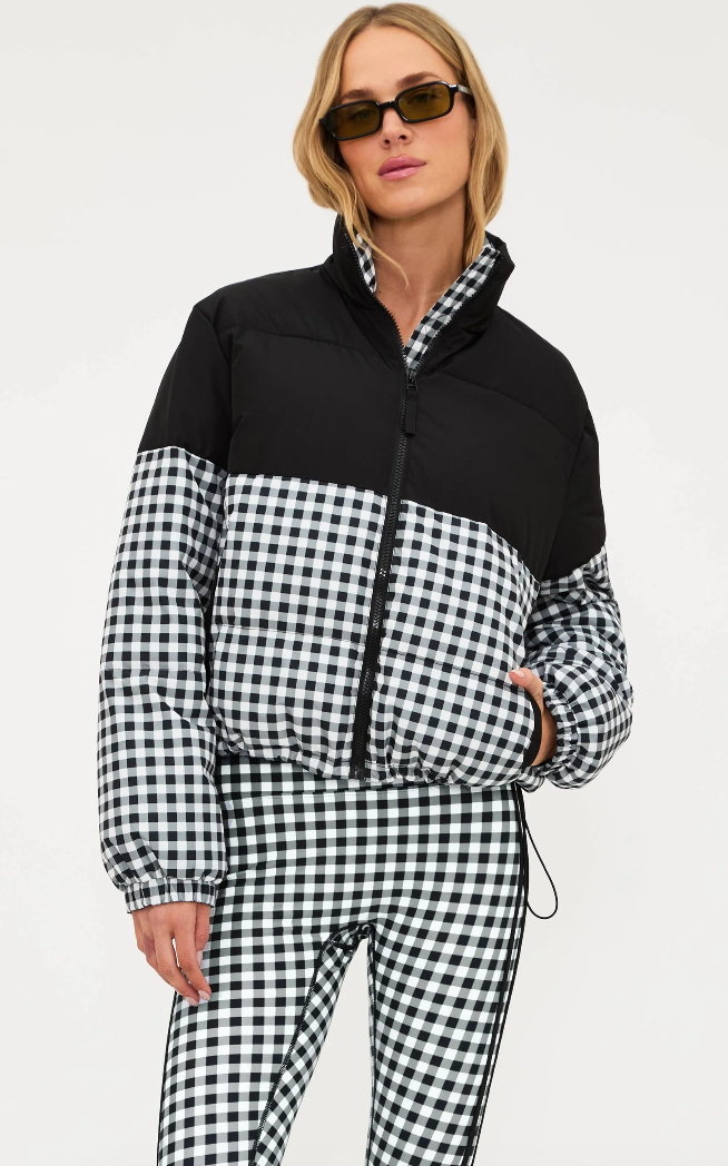 puffer jacket in black gingham