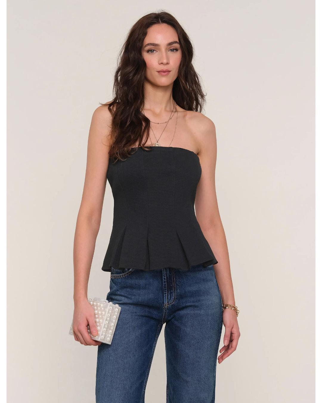 black strapless peplum top