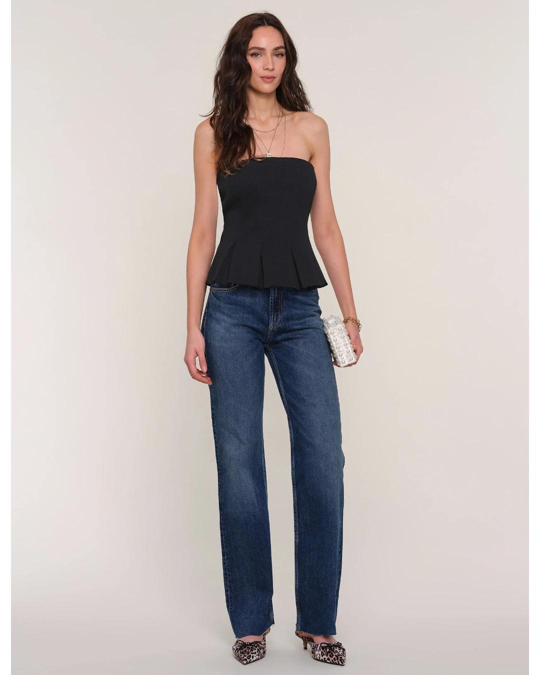black strapless peplum top