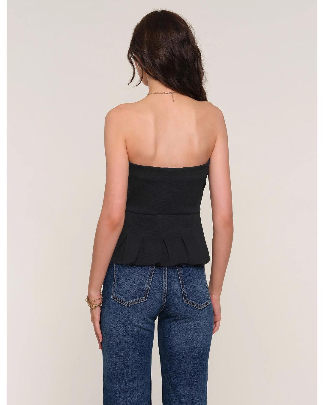 black strapless peplum top